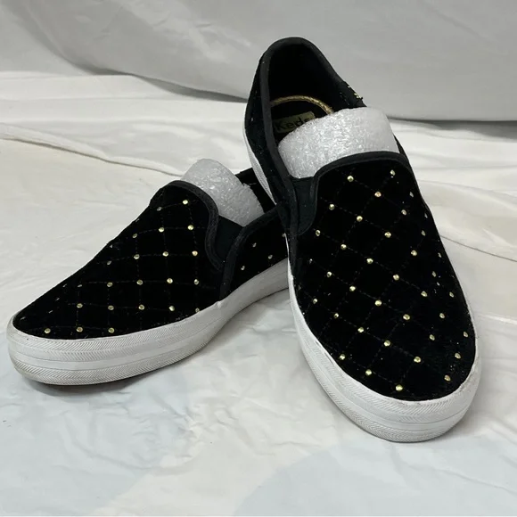 KEDS KATE SPADE New York Black Sneakers Double Decker Quilted Velvet SZ 7.5 - Picture 11 of 16